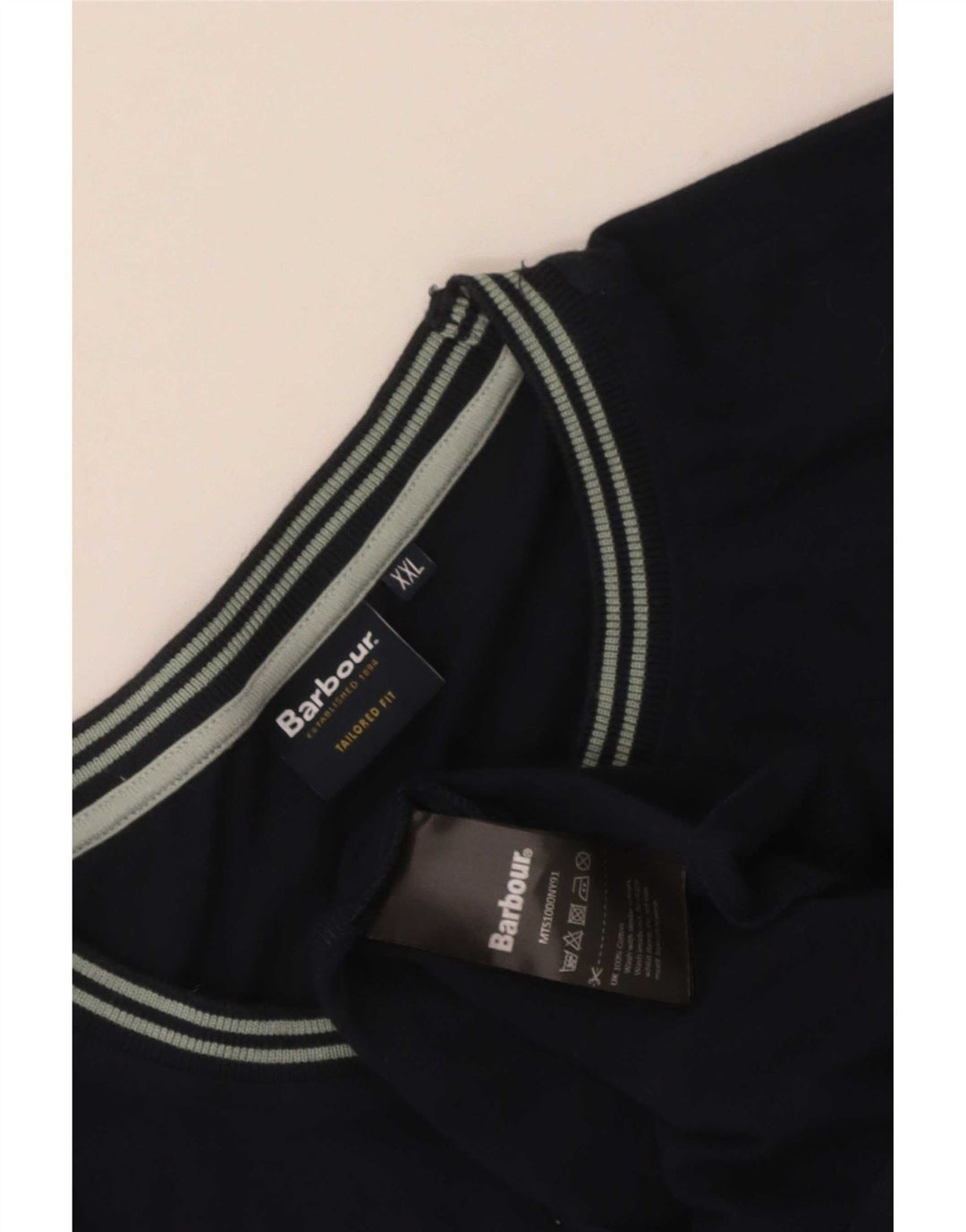 Barbour Mens T-Shirt Top 2XL Navy Blue Cotton
