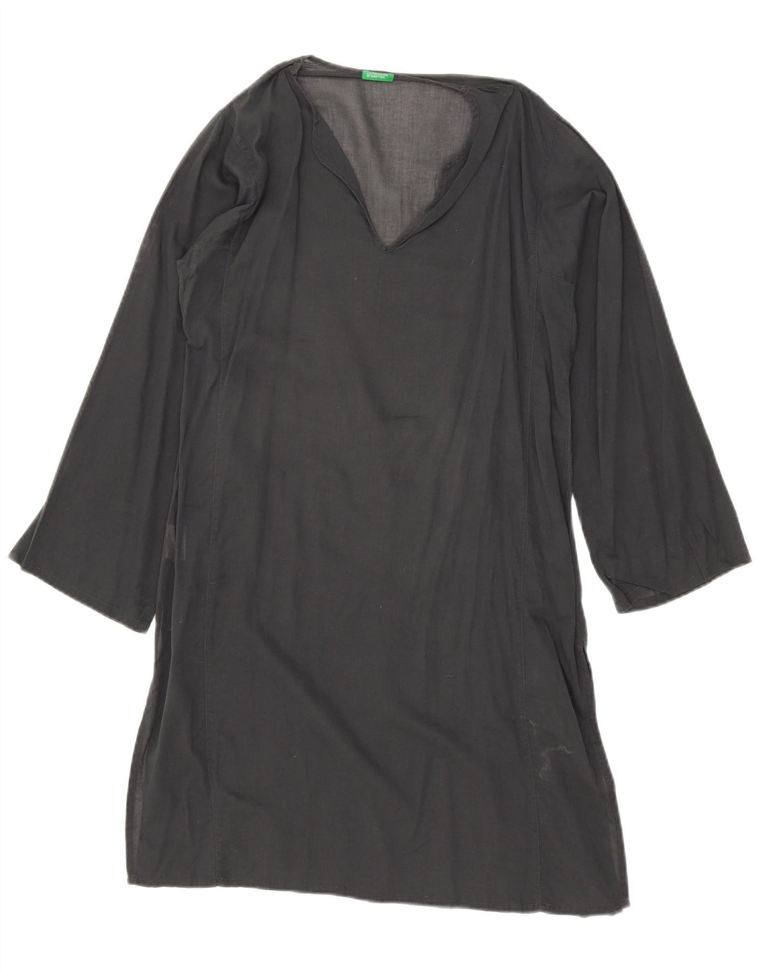 Benetton Womens See Through Oversized Tunic Dress UK 10 Small Grey Cotton