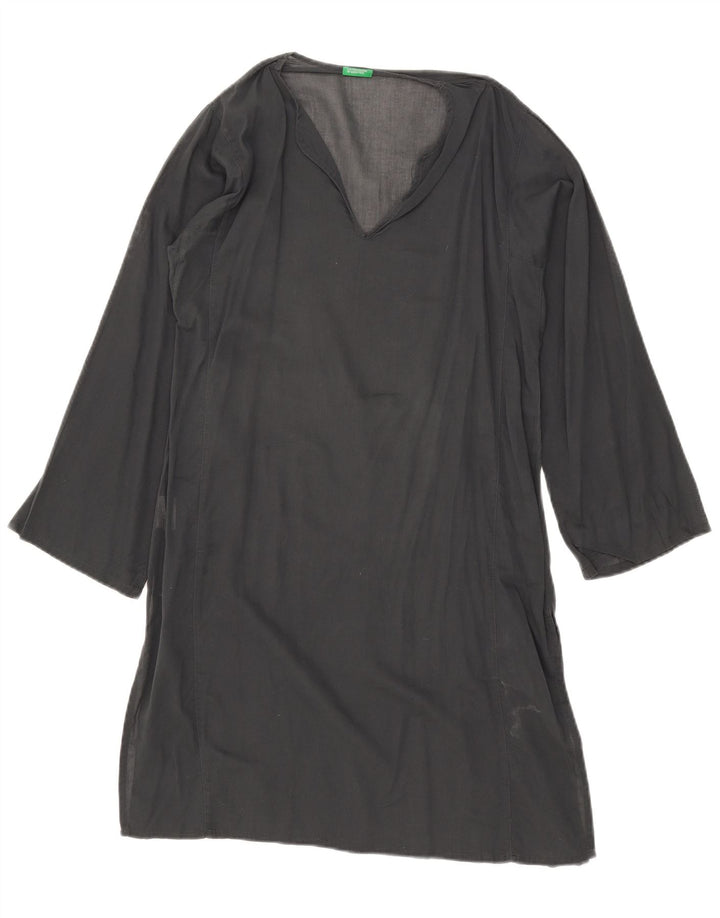 Benetton Womens See Through Oversized Tunic Dress UK 10 Small Grey Cotton