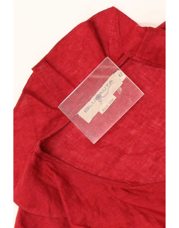 Blunauta Womens Ruffle Front Blouse Top IT 42 Medium Red Linen