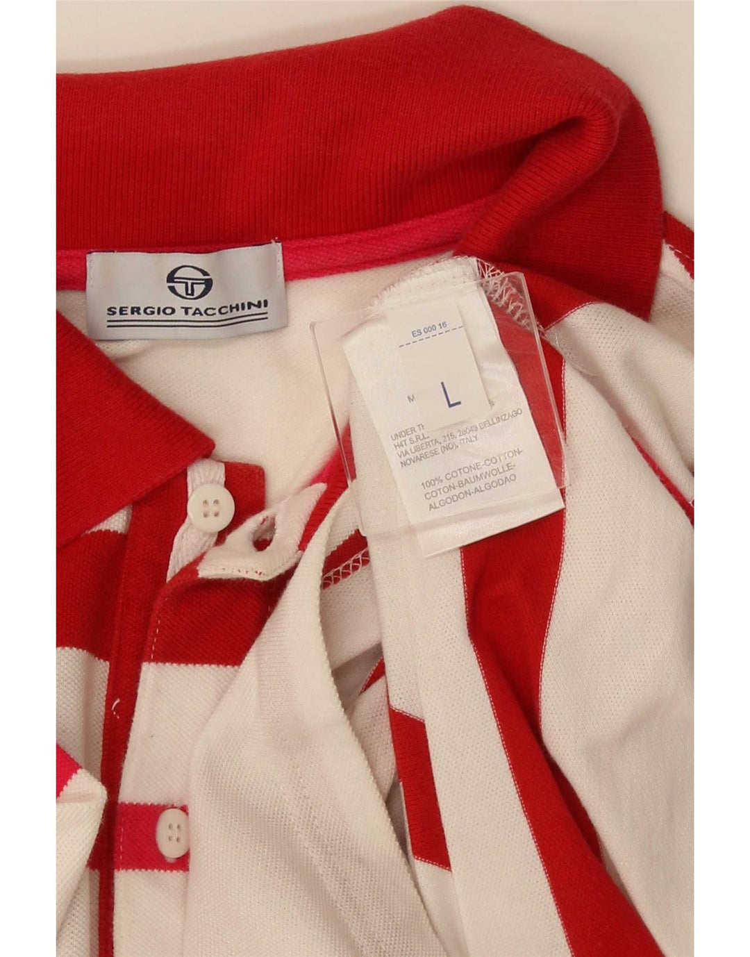 Sergio Tacchini Mens Polo Shirt Large Red Striped Cotton