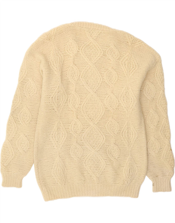 VINTAGE Mens Crew Neck Jumper Sweater Medium Beige Argyle/Diamond Wool Vintage Vintage and Second-Hand Vintage from Messina Hembry 