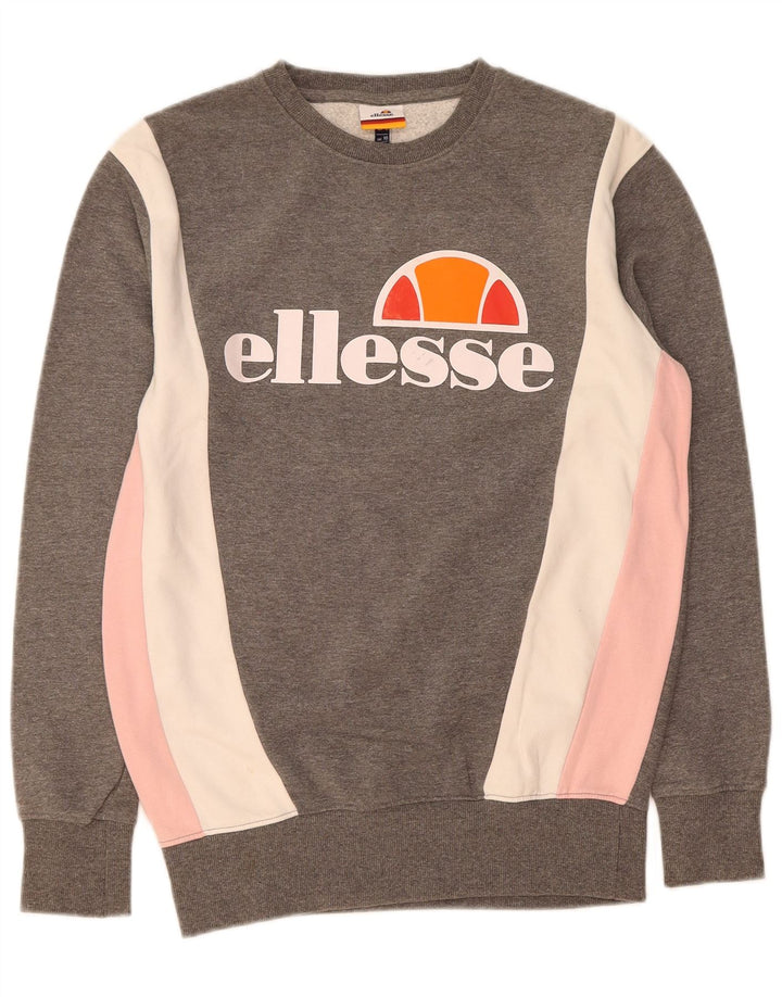 ELLESSE Womens Oversized Sweatshirt Jumper UK 10 Small Grey Colourblock