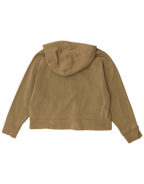 Zara Damen Crop Hoodie Pullover UK 16 Large Khaki Baumwolle