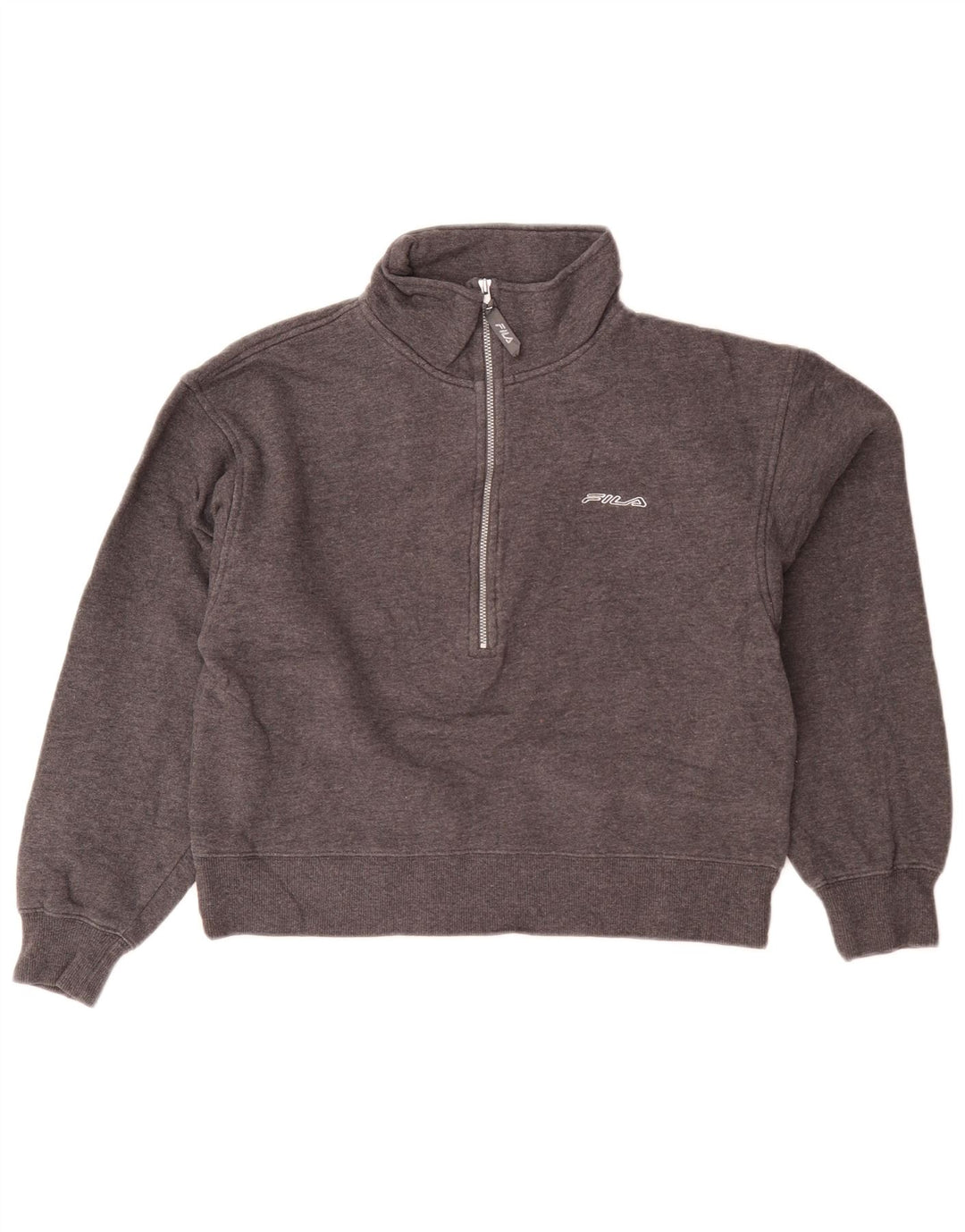 Fila Womens Oversized Crop Zip Neck Sweatshirt Jumper UK 10 Small Grey