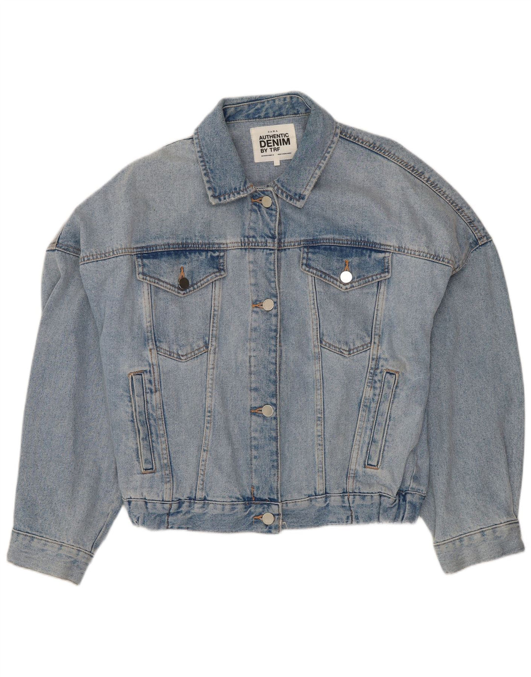 ZARA Womens Crop Denim Jacket UK 14 Large Blue Cotton