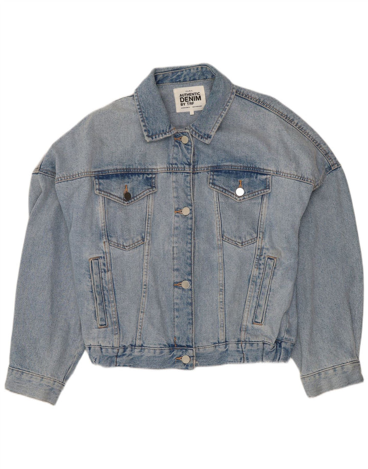 ZARA Womens Crop Denim Jacket UK 14 Large Blue Cotton