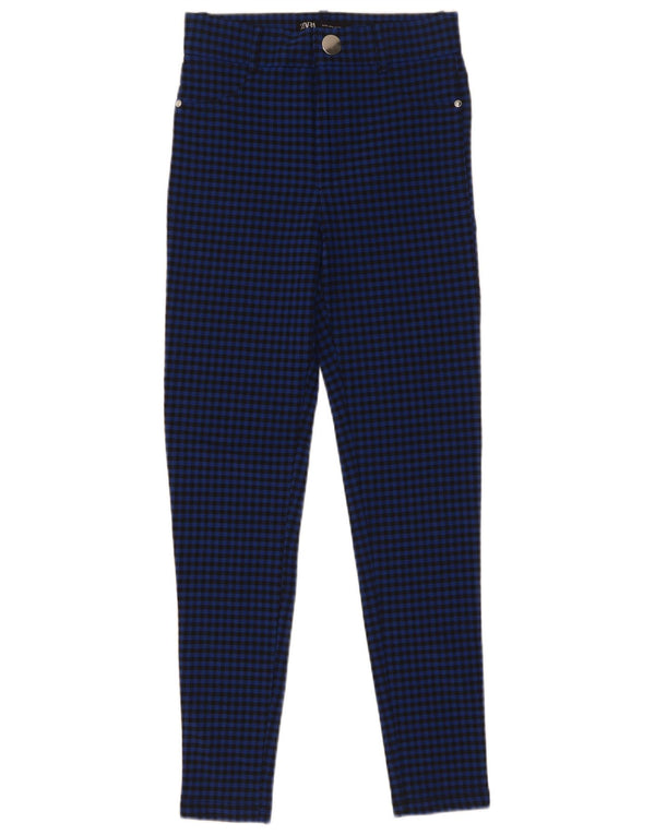 Zara Skinny-Freizeithose für Damen, Größe S, W26, L28, blaues Gingham