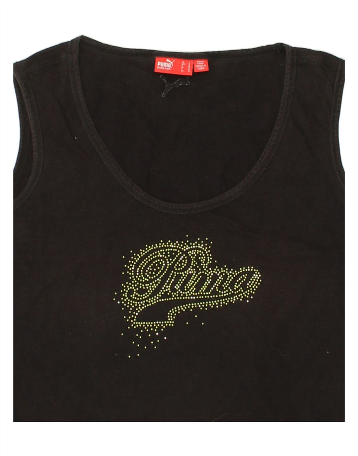 PUMA Womens Graphic Vest Top UK 14 Medium Black Vintage Puma and Second-Hand Puma from Messina Hembry 