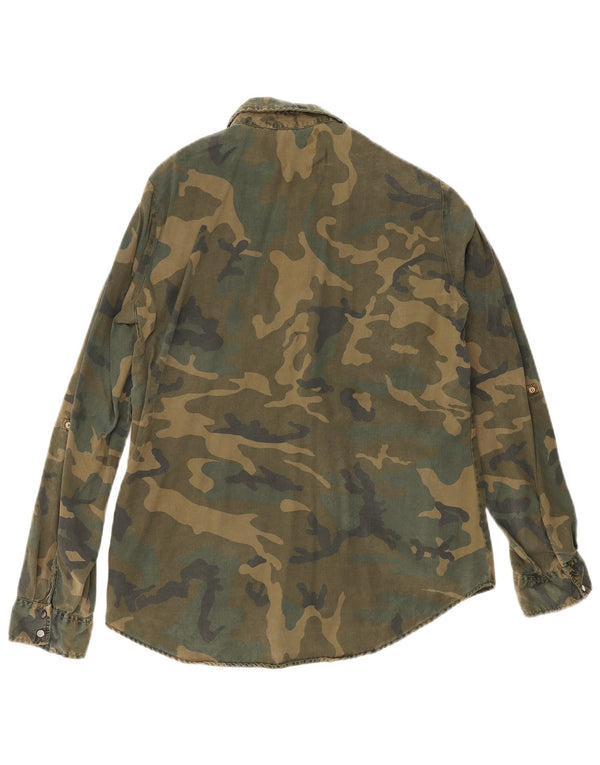 Camicia in denim militare da donna Zara UK 14 grande verde mimetico