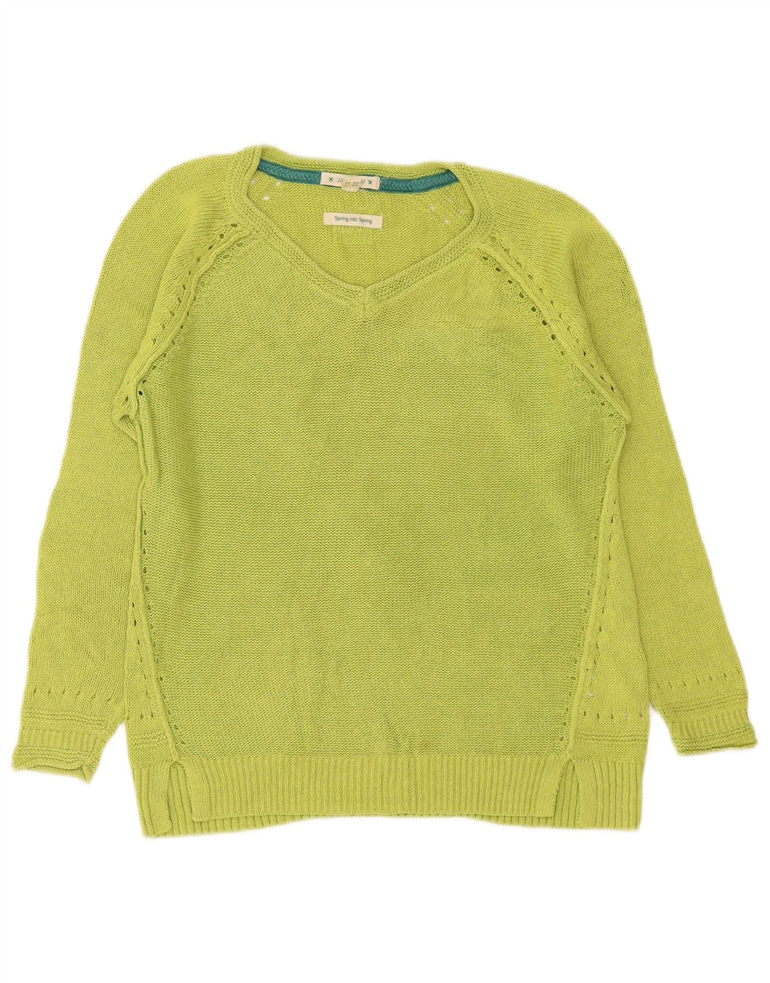 White Stuff Womens V-Neck Jumper Sweater UK 8 Small Green Cotton