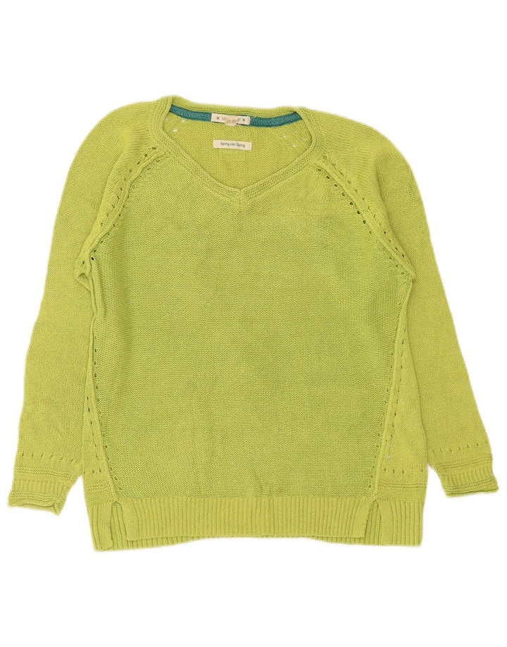 White Stuff Womens V-Neck Jumper Sweater UK 8 Small Green Cotton