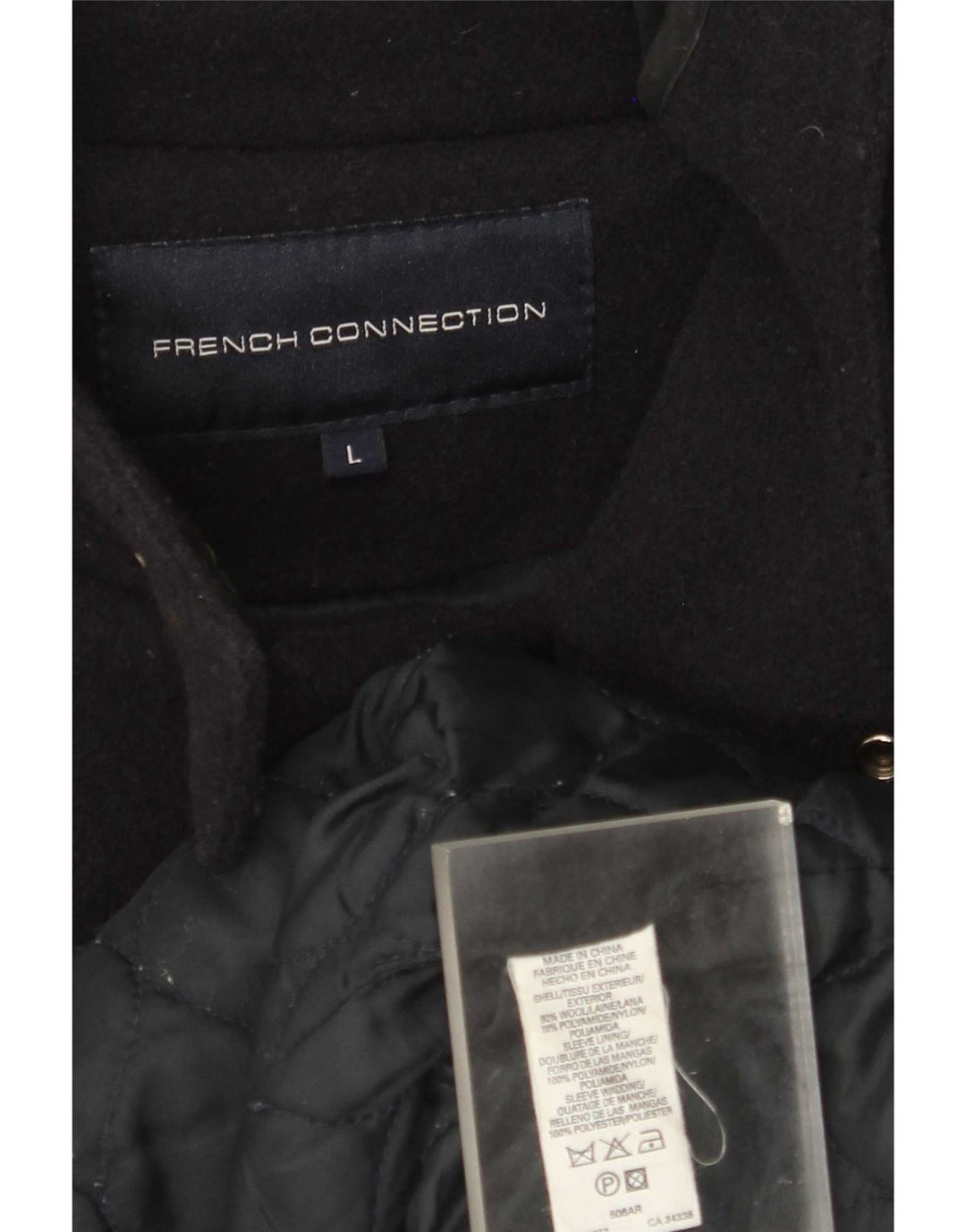 French Connection Abrigo con capucha para hombre UK 40 Large Lana azul marino