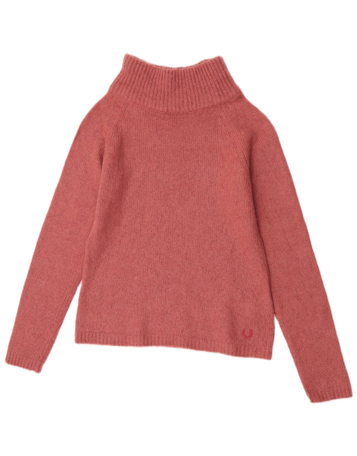 Fred Perry Womens Crop Turtle Neck Jumper Sweater UK 10 Small Pink