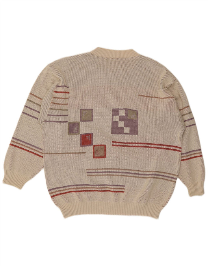 Vintage Mens Crew Neck Jumper Sweater IT 48/50 Medium Grey Geometric