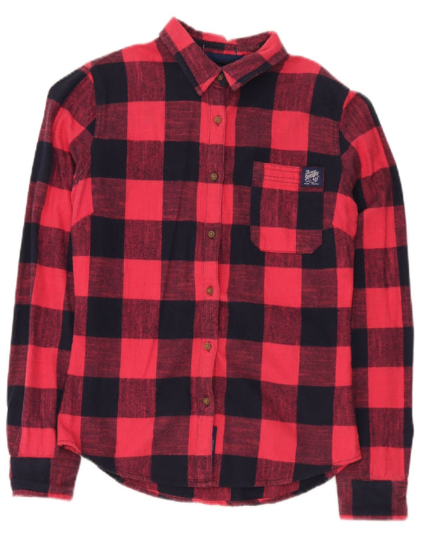 Superdry Womens Classic Fit Flannel Shirt UK 10 Lille rød ternet bomuld