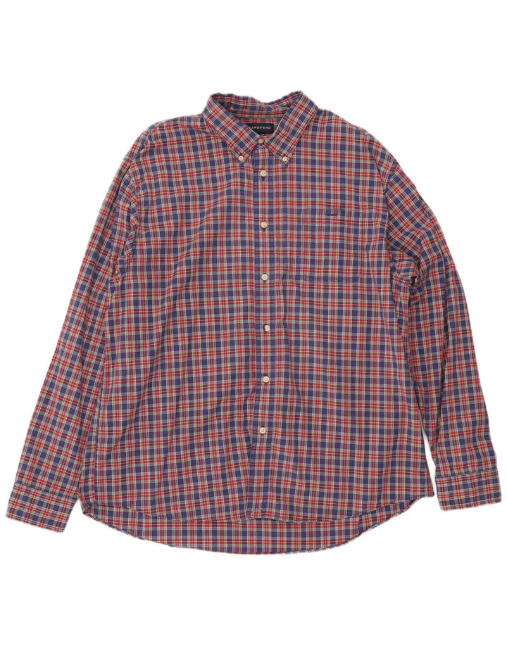 LANDS END Mens Flannel Shirt XL Red Check Cotton