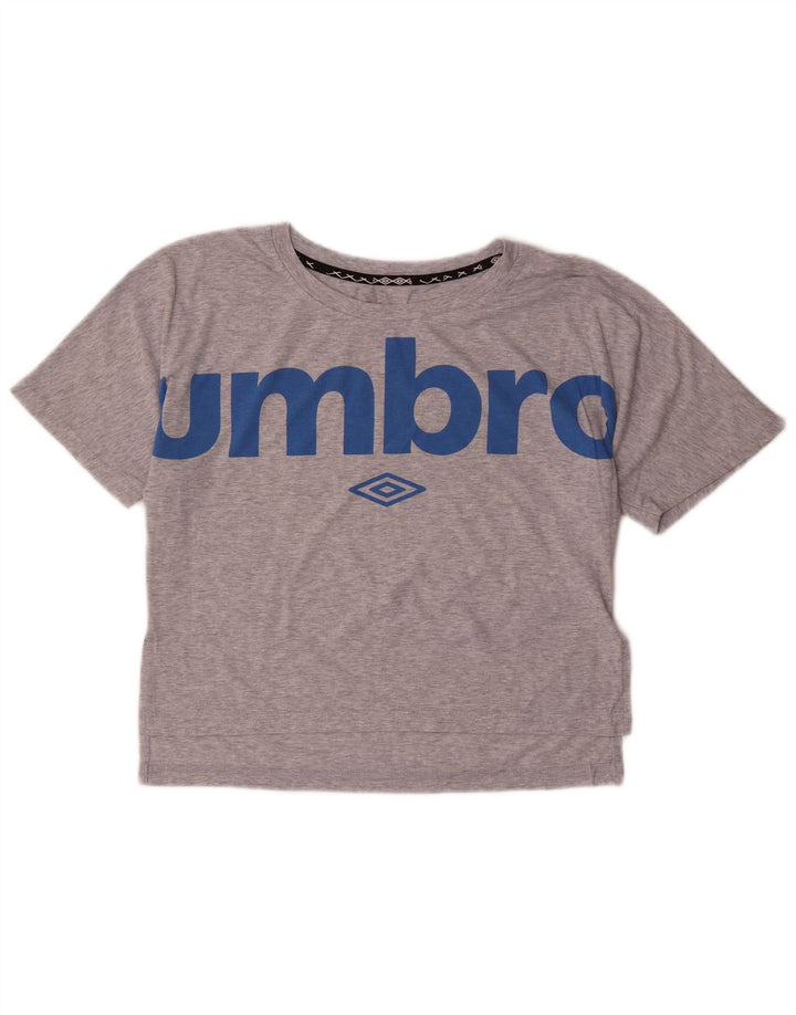UMBRO Womens Crop Graphic T-Shirt Top UK 14 Medium Grey Flecked Polyester