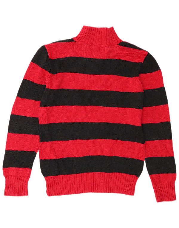 Chaps Boys Zip Neck Jumper Sweater 14-15 Years Large Red Striped Cotton