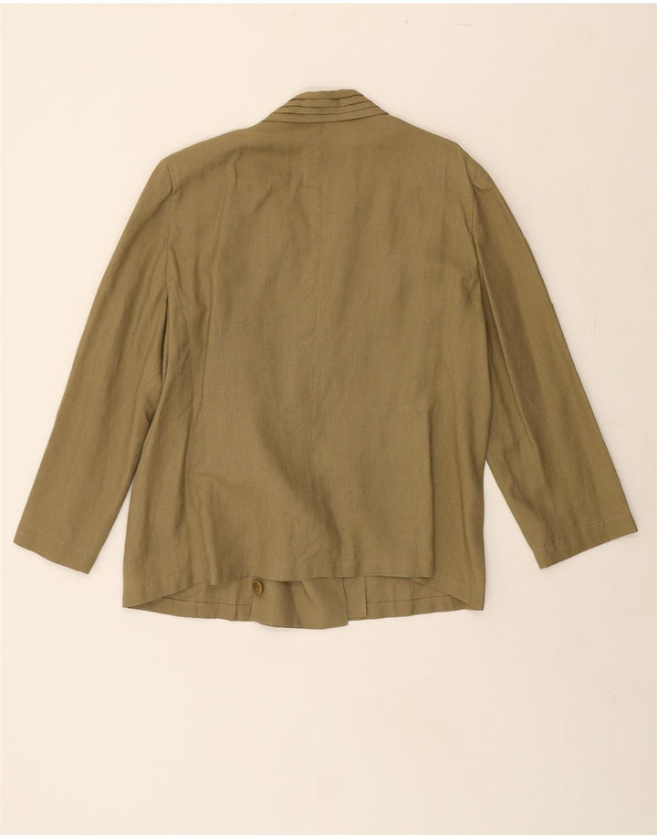 VINTAGE Womens Double Breasted Blazer Jacket IT 46 Large Beige Linen Vintage Vintage and Second-Hand Vintage from Messina Hembry 