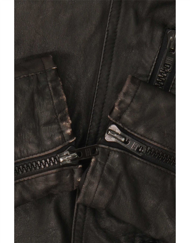 Jaqueta masculina vintage de couro para motociclista IT 50 grande preta
