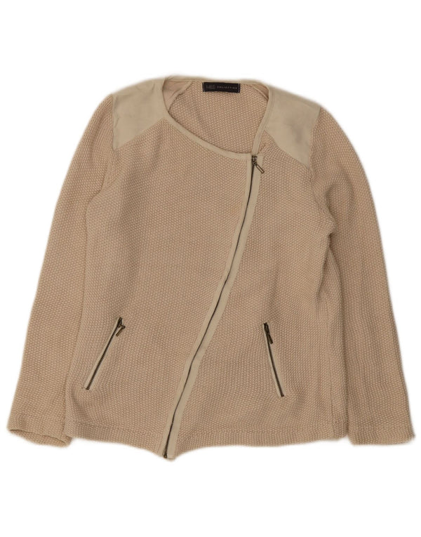 Marks & Spencer Damski sweter rozpinany UK 10, mały, beżowy, bawełniany