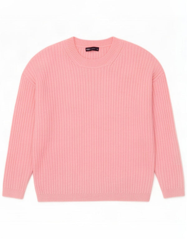 Marks & Spencer Damen-Pullover mit Rundhalsausschnitt, UK 16, großes rosa Polyester