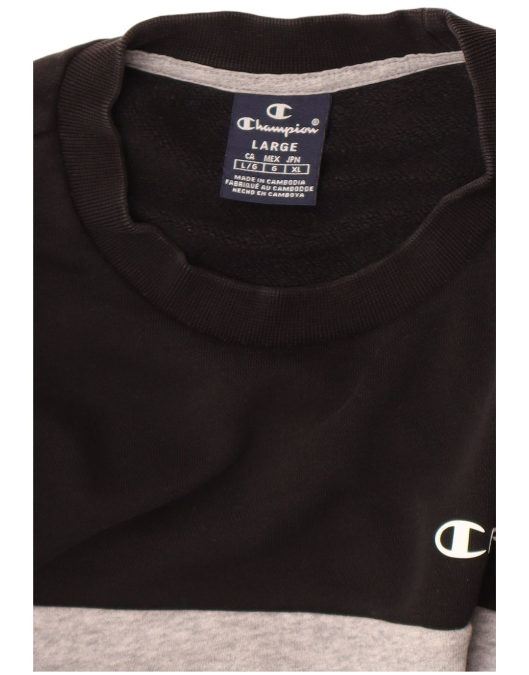 Champion Herre Grafisk Sweatshirt Jumper Large Sort Colourblock