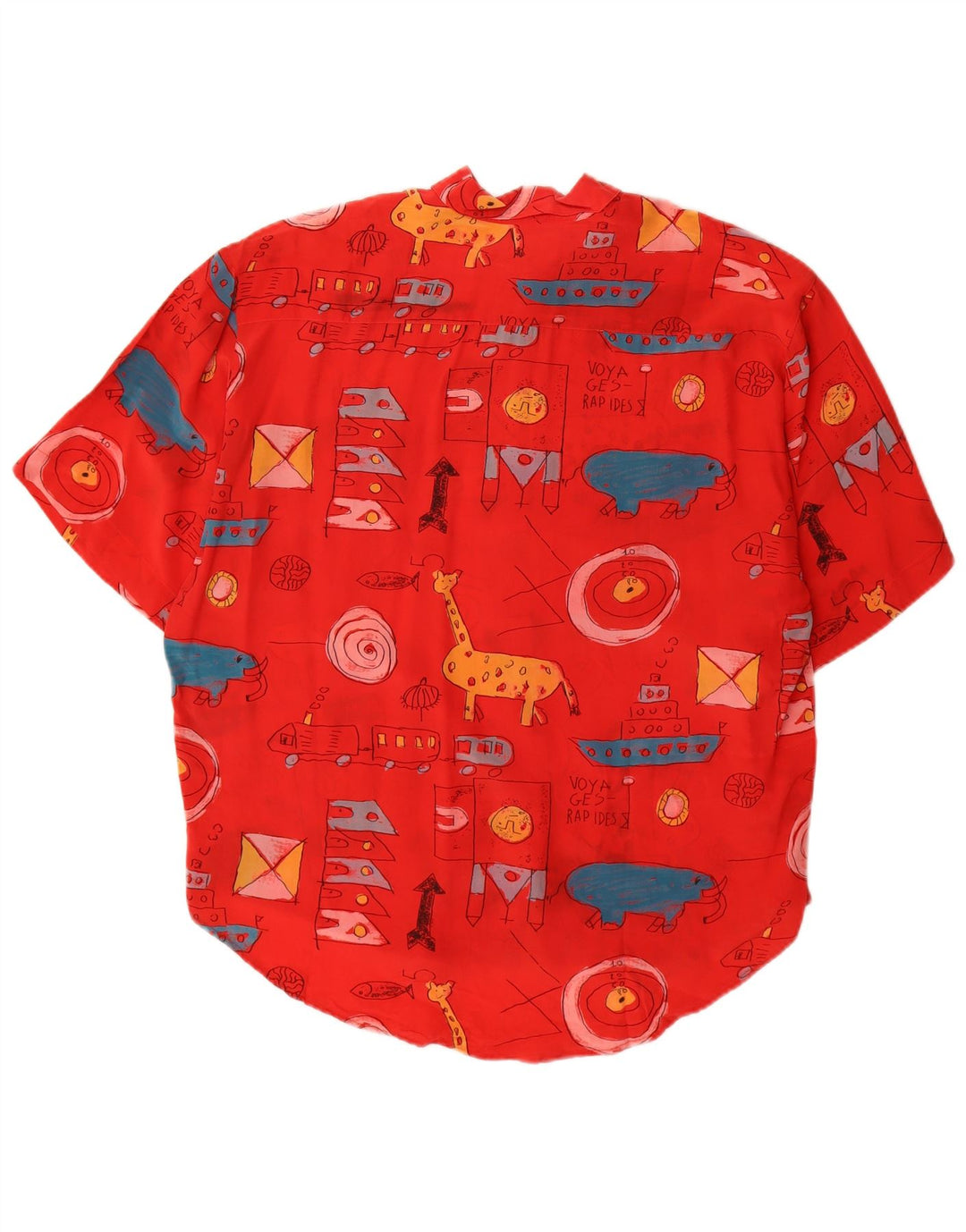 Vintage Womens Graphic Short Sleeve Shirt Blouse EU 40 Medium Red Silk