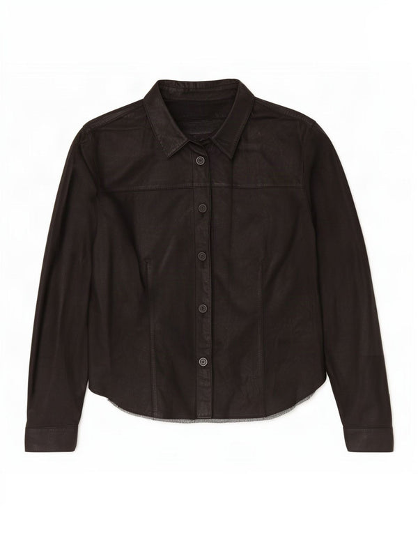 Camicia in pelle vintage da donna IT 50 XL Nera