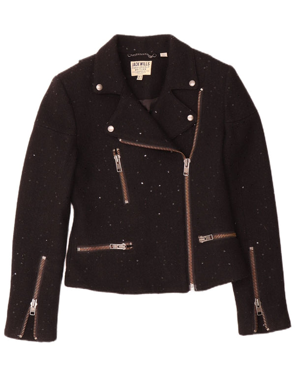 Jack Wills Dame Biker Jacket UK 12 Medium Black Flecked Wool