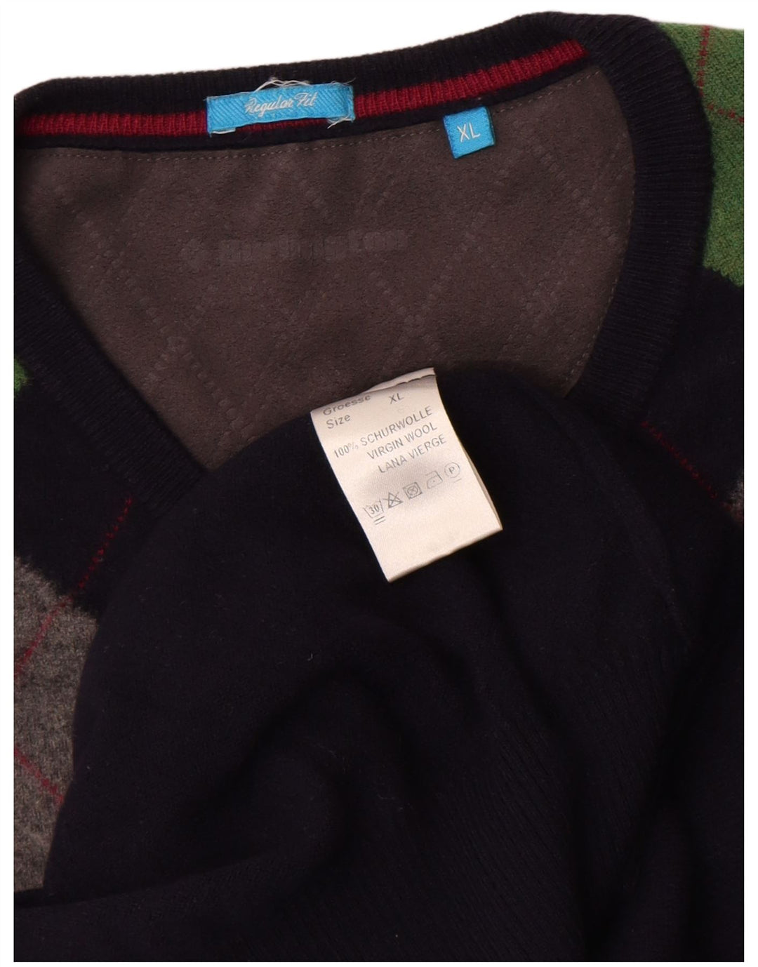 Burlington Mens V-Neck Jumper Sweater XL Navy Blue Argyle/Diamond