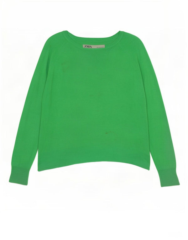 Suéter feminino Zara com gola canoa Reino Unido 10 viscose verde pequena