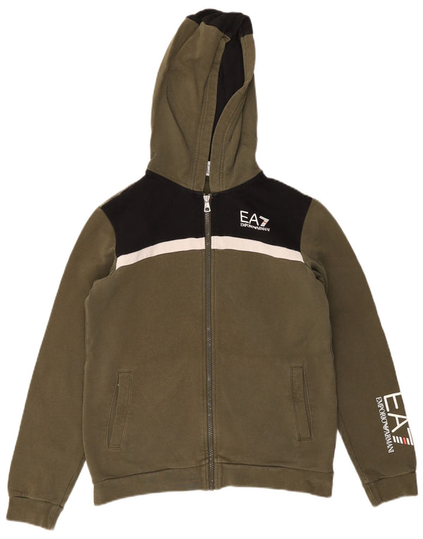 Pull à capuche zippé Emporio Armani pour garçon 13-14 ans Kaki Colourblock