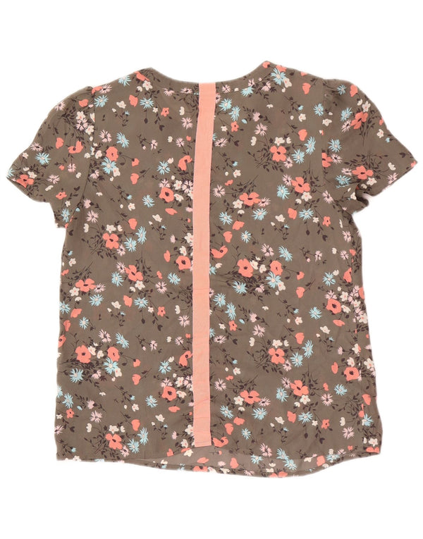 Oasis Dame Oversized Bluse Top UK 10 Small Khaki Floral Polyester