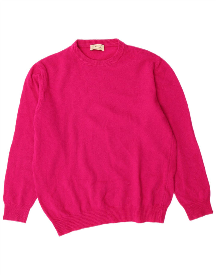 SASHA Womens Crew Neck Jumper Sweater UK 14 Large Pink Wool