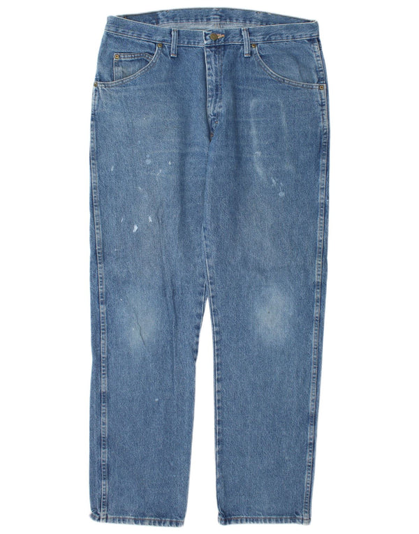 Wrangler Mens Distressed Regular Fit Calça Jeans W36 L32 Azul Algodão