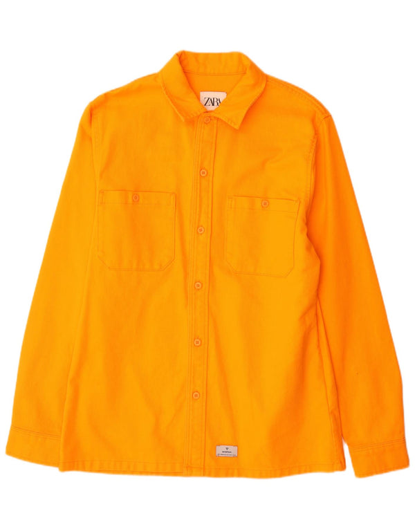 Zara Mens Flannel Shirt Medium Orange Cotton