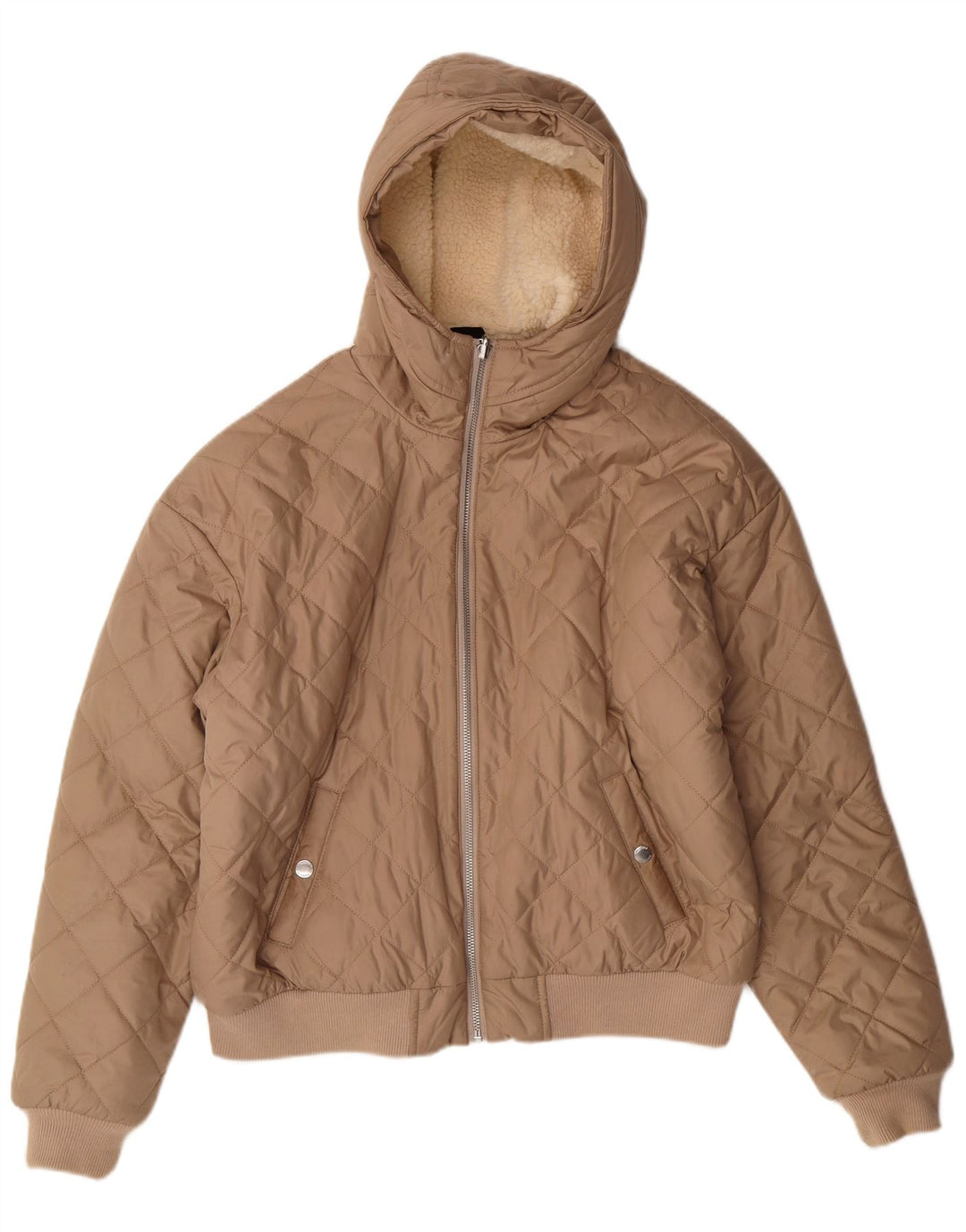 HOLLISTER Womens Hooded Quilted Jacket UK 10 Small Beige Polyester