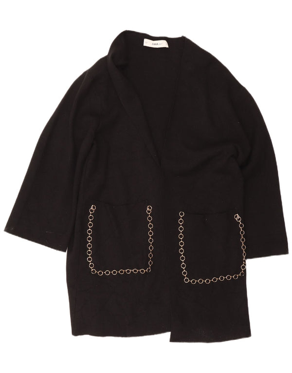 Zara Womens Longline Open Cardigan Sweater UK 16 Large Black