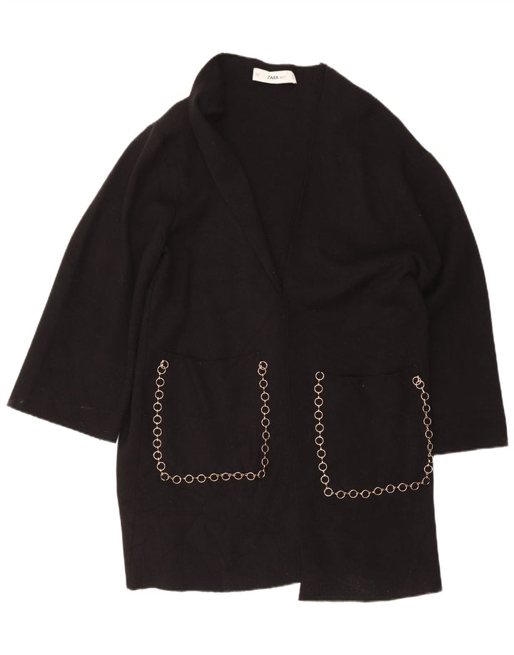 Zara Womens Longline Open Cardigan Sweater UK 16 Large Black