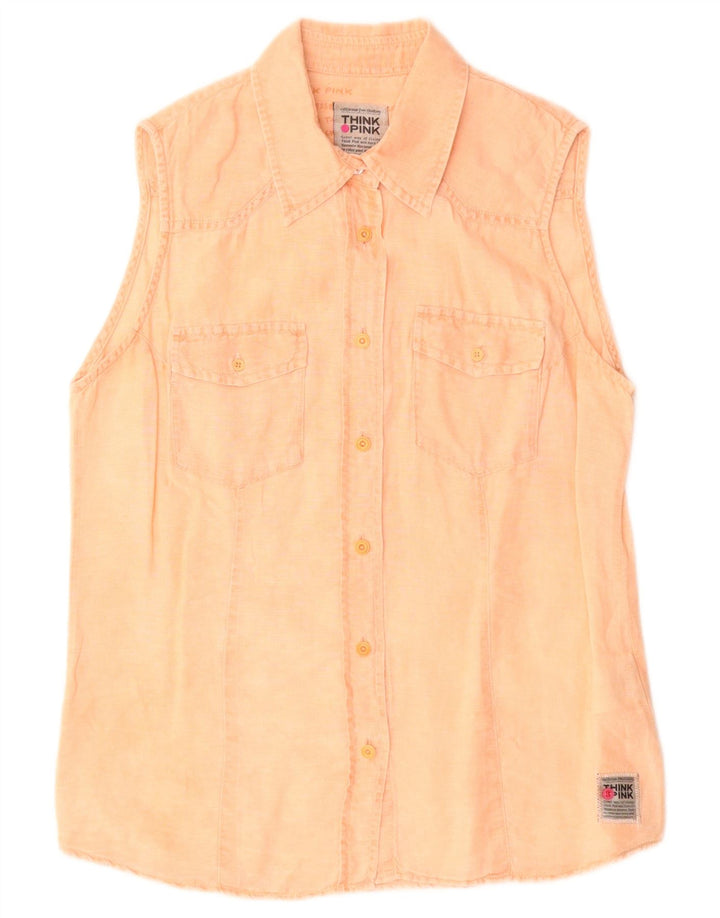 Think Pink Womens Sleeveless Shirt UK 12 Medium Orange Cotton