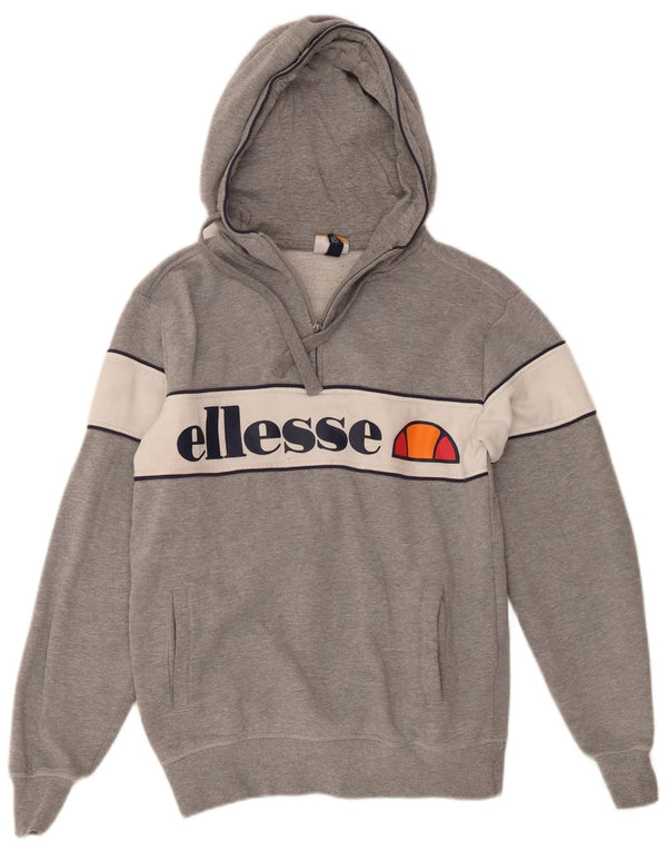 Ellesse Pull à capuche graphique pour femme avec col zippé UK 10 Petit Gris Colorblock