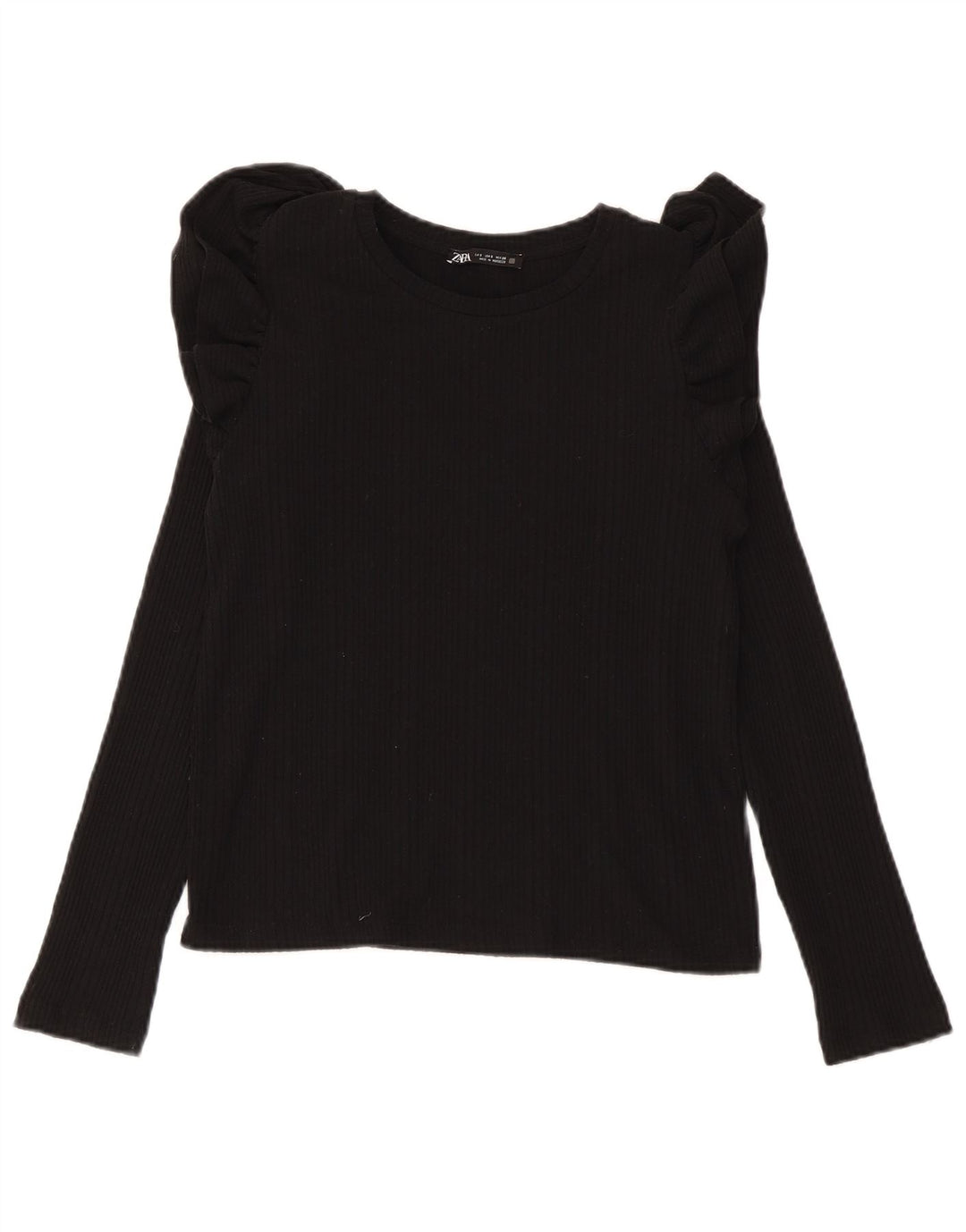 Zara Damen Top Langarm UK 10 Small Schwarz Baumwolle