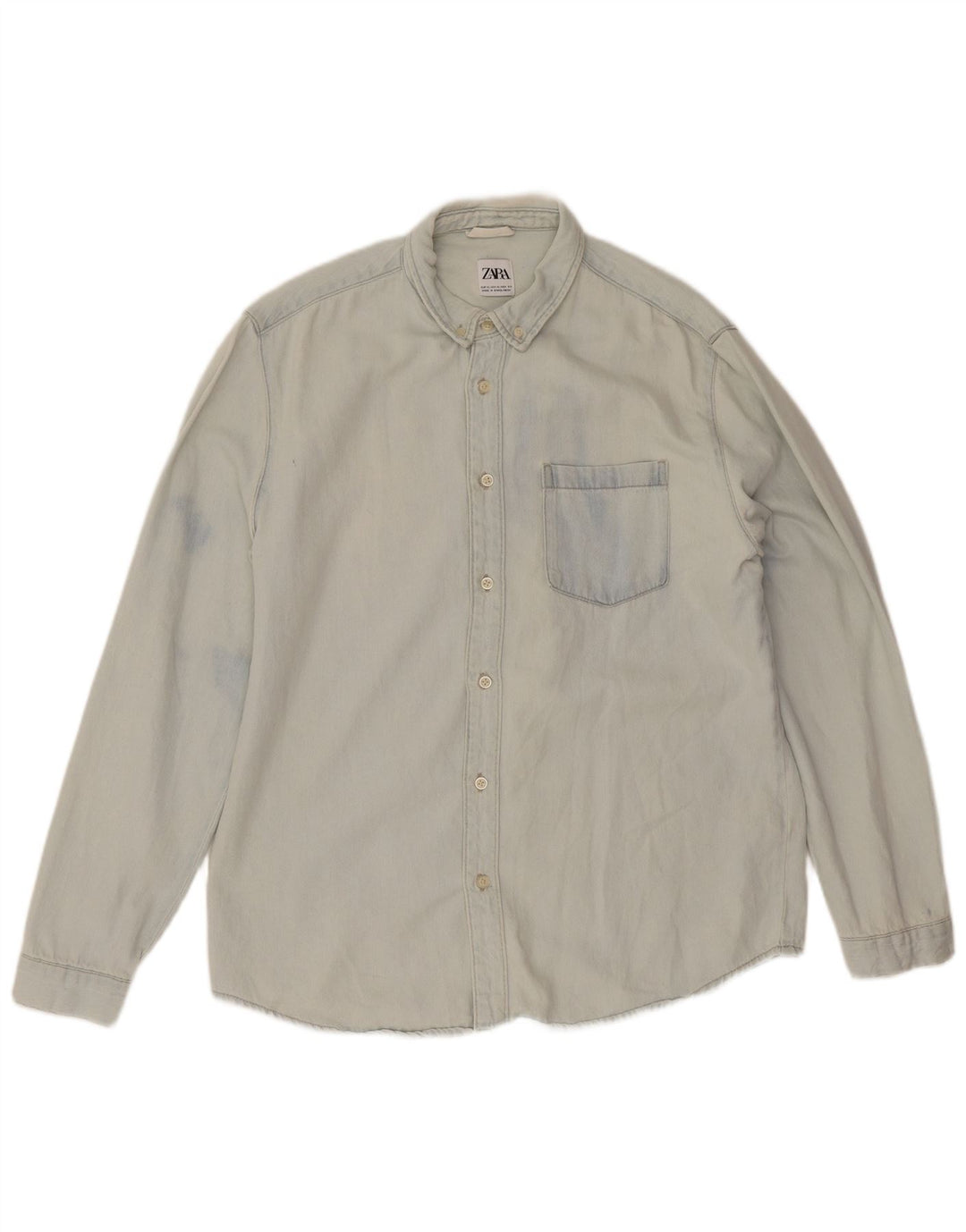 Zara Mens Denim Shirt XL Blue Cotton