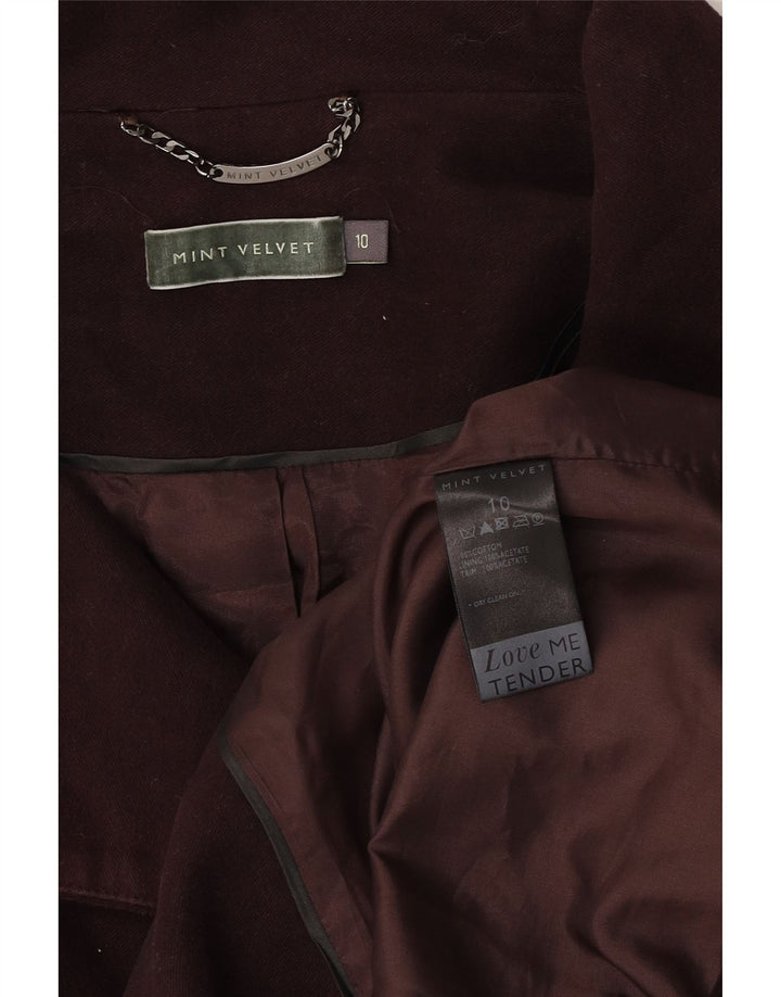 MINT VELVET Womens Pea Coat UK 10 Small Brown Cotton