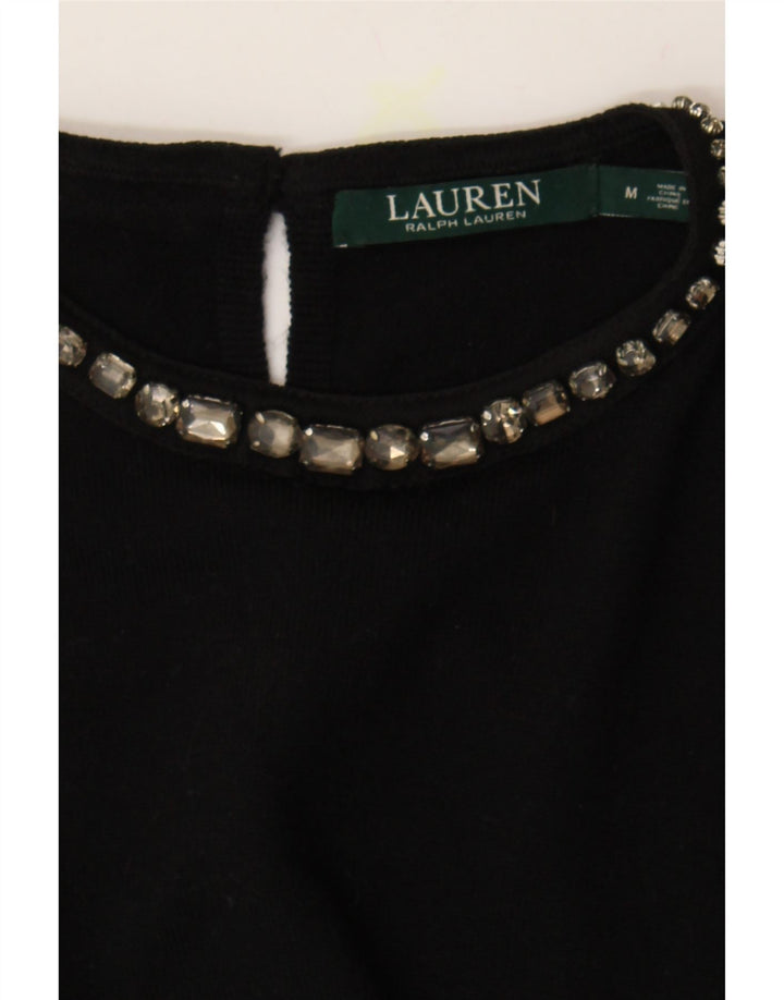 RALPH LAUREN Womens Crew Neck Jumper Sweater UK 12 Medium Black Vintage Ralph Lauren and Second-Hand Ralph Lauren from Messina Hembry 