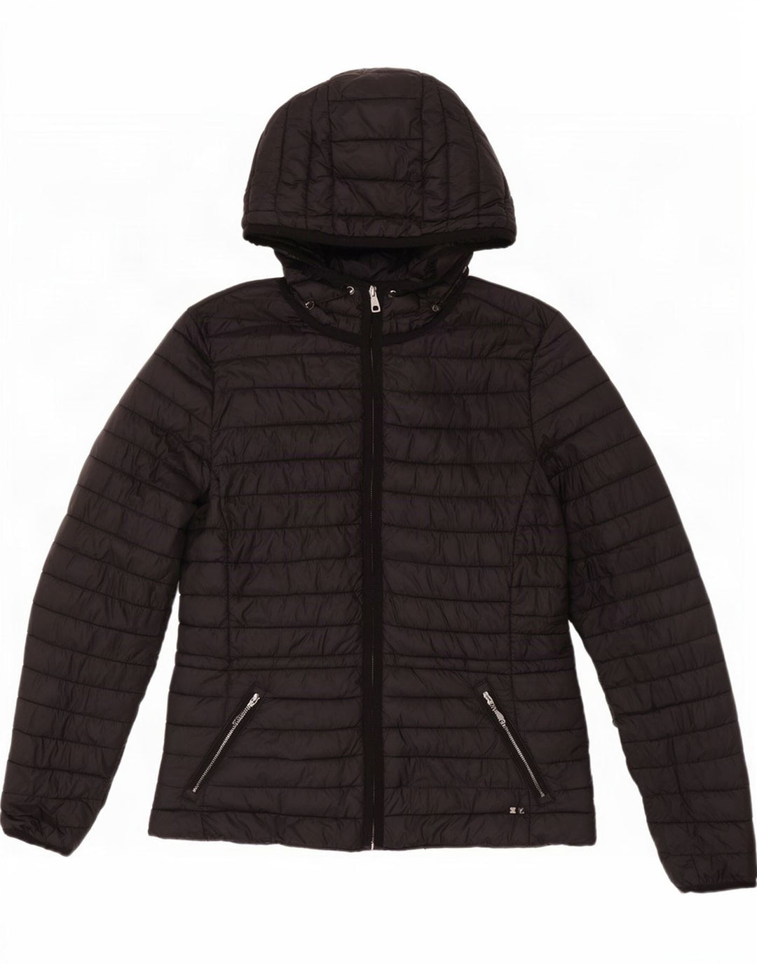 Massimo Dutti Veste matelassée à capuche pour femme UK 12 Medium Black Nylon