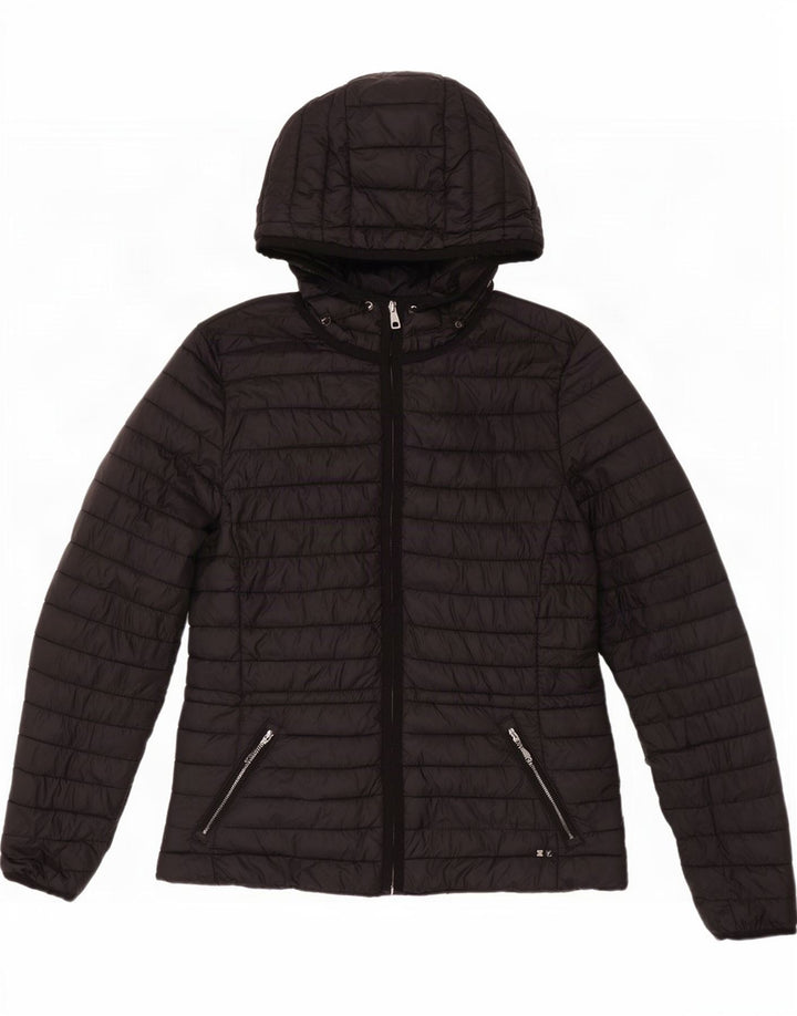 Massimo Dutti Veste matelassée à capuche pour femme UK 12 Medium Black Nylon