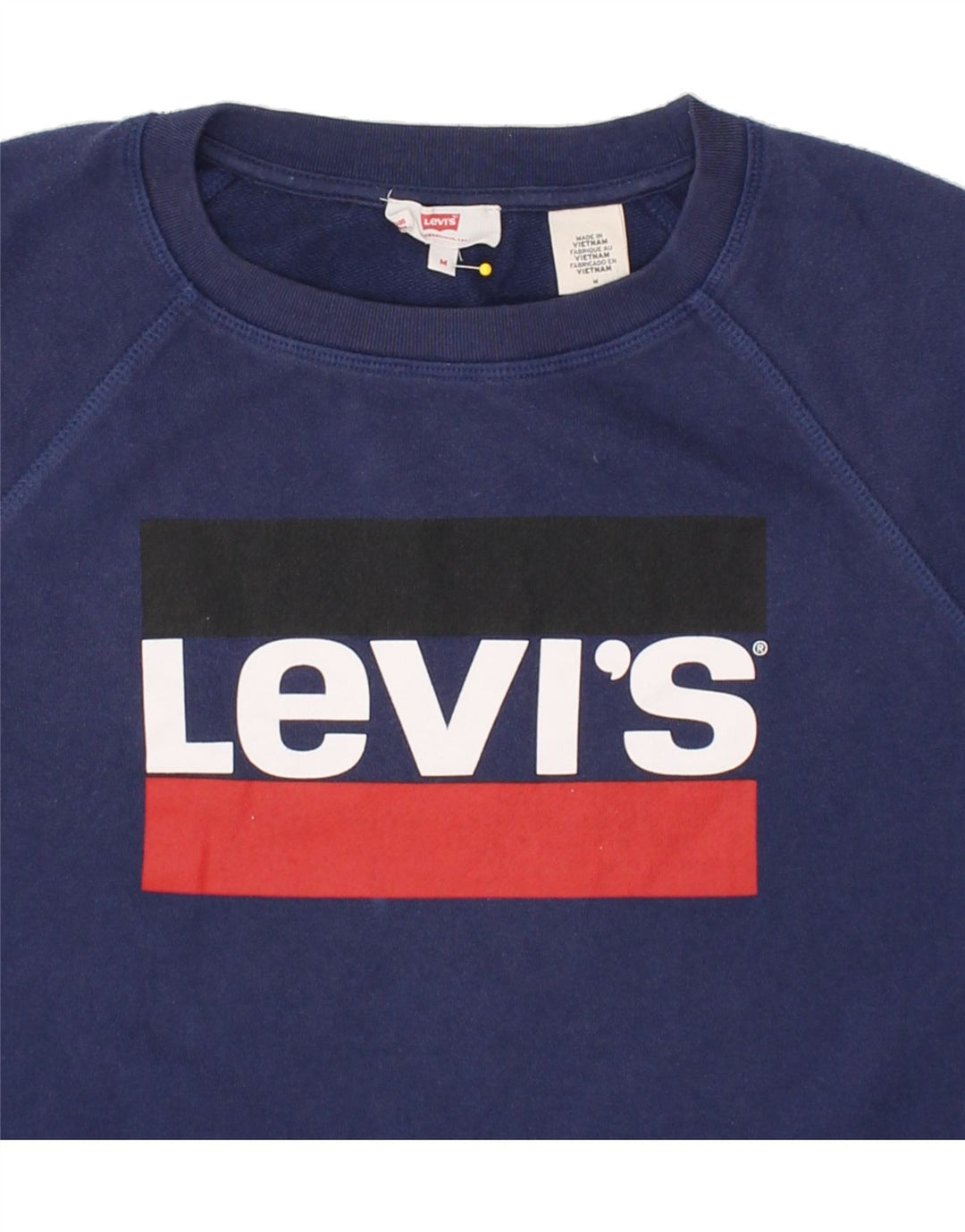 LEVI'S Womens Graphic Sweatshirt Jumper UK 14 Medium Navy Blue Cotton Vintage Levi's and Second-Hand Levi's from Messina Hembry 